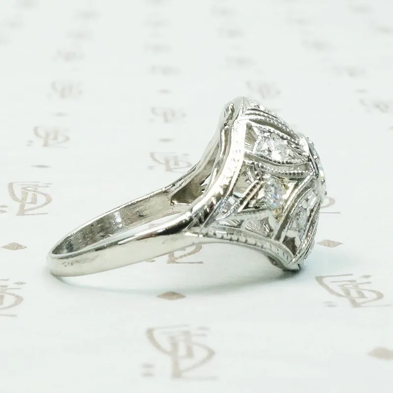Edwardian Diamond & Filigree Bombé Ring