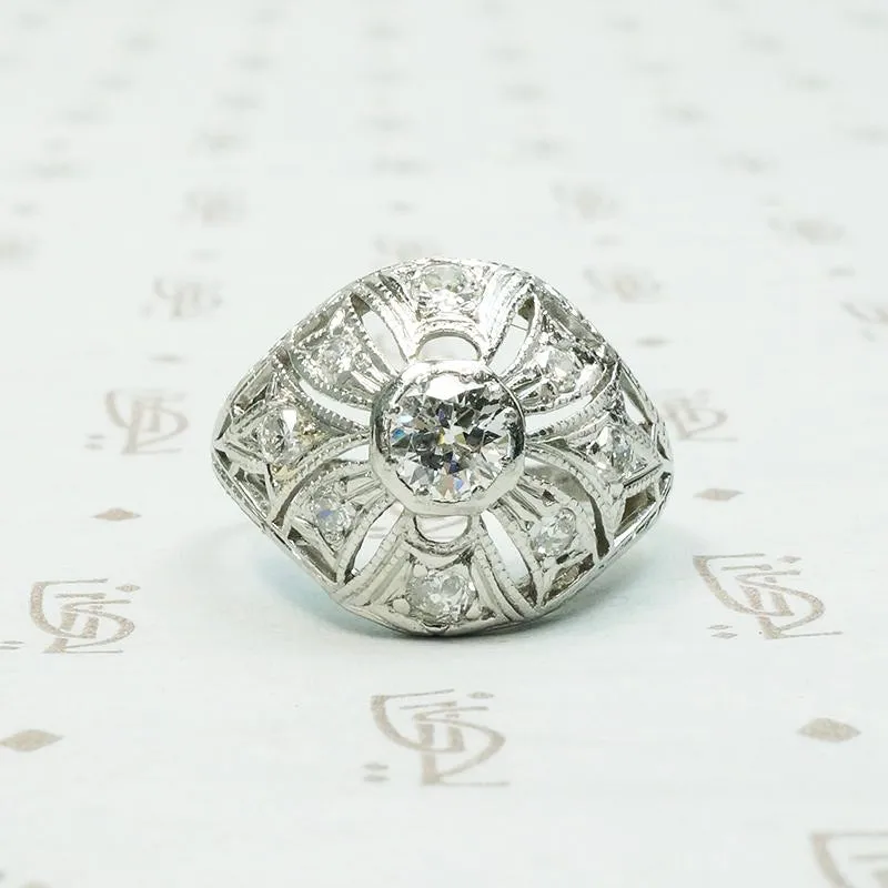 Edwardian Diamond & Filigree Bombé Ring