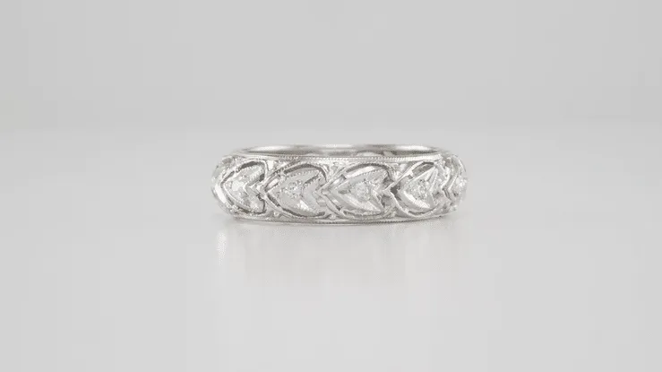 Edwardian Diamonds and Hearts Filigree Antique Wedding Band in Platinum - Size 6 1/2