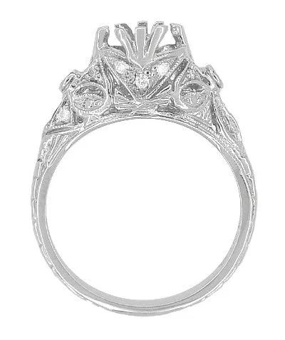 Edwardian Engagement Ring Setting with Side Blue Sapphires and Diamonds in 18 Karat White Gold