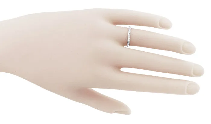 Edwardian Engraved Beads and Flowers Wedding Ring in 14 Karat White Gold