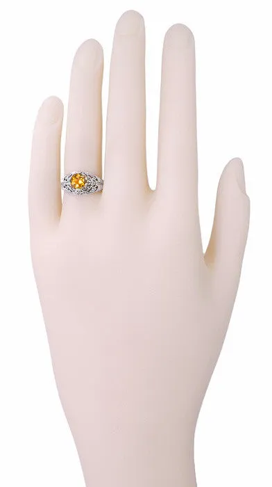 Edwardian Filigree 1 Carat Citrine Promise Ring in Sterling Silver