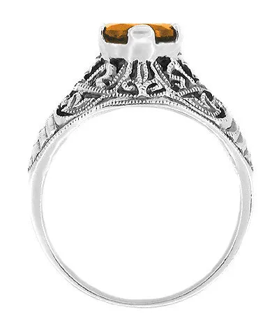 Edwardian Filigree 1 Carat Citrine Promise Ring in Sterling Silver