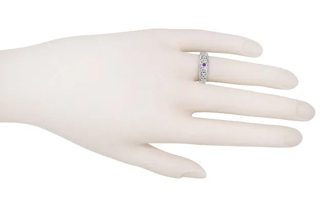 Edwardian Filigree Amethyst Ring in 14 Karat White Gold
