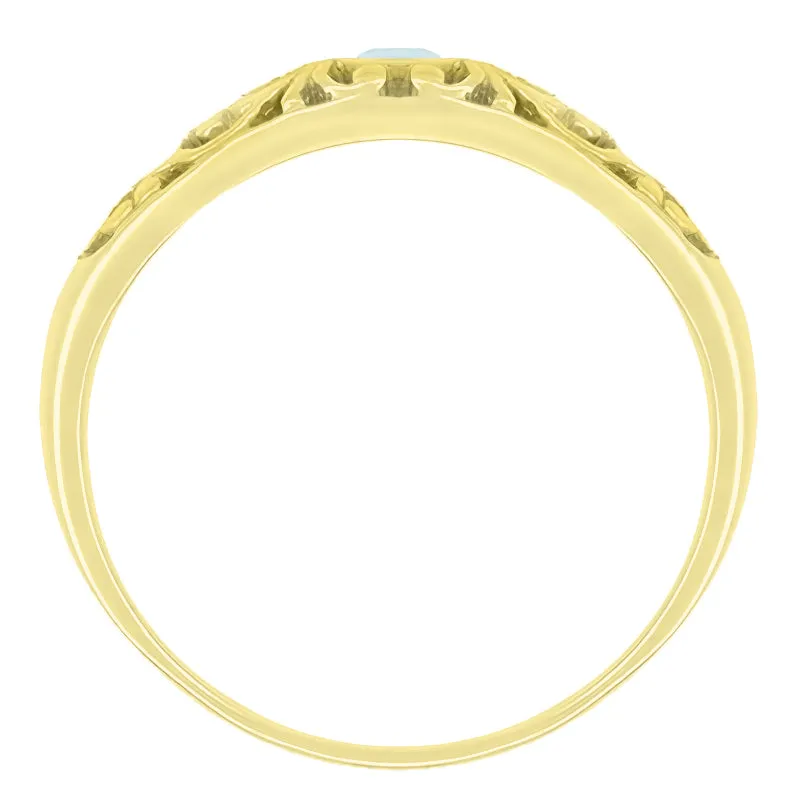 Edwardian Filigree Aquamarine Band Ring in 14 Karat Yellow Gold