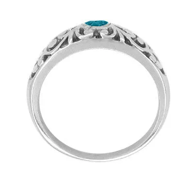 Edwardian Filigree Blue Diamond Ring in Platinum