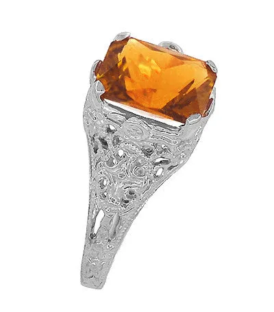 Edwardian Filigree Citrine Ring in Sterling Silver