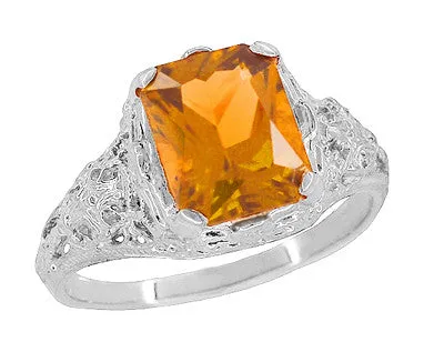Edwardian Filigree Citrine Ring in Sterling Silver