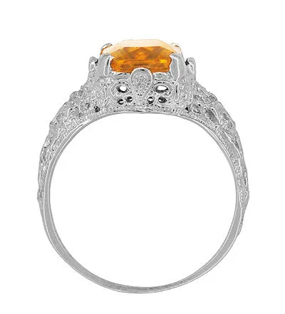 Edwardian Filigree Citrine Ring in Sterling Silver