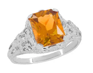 Edwardian Filigree Citrine Ring in Sterling Silver