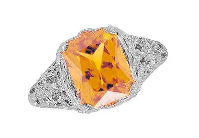 Edwardian Filigree Citrine Ring in Sterling Silver