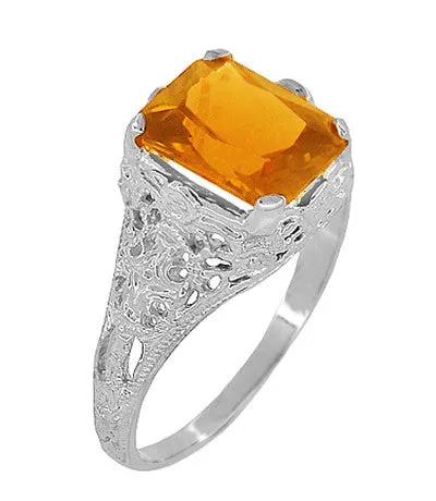 Edwardian Filigree Citrine Ring in Sterling Silver