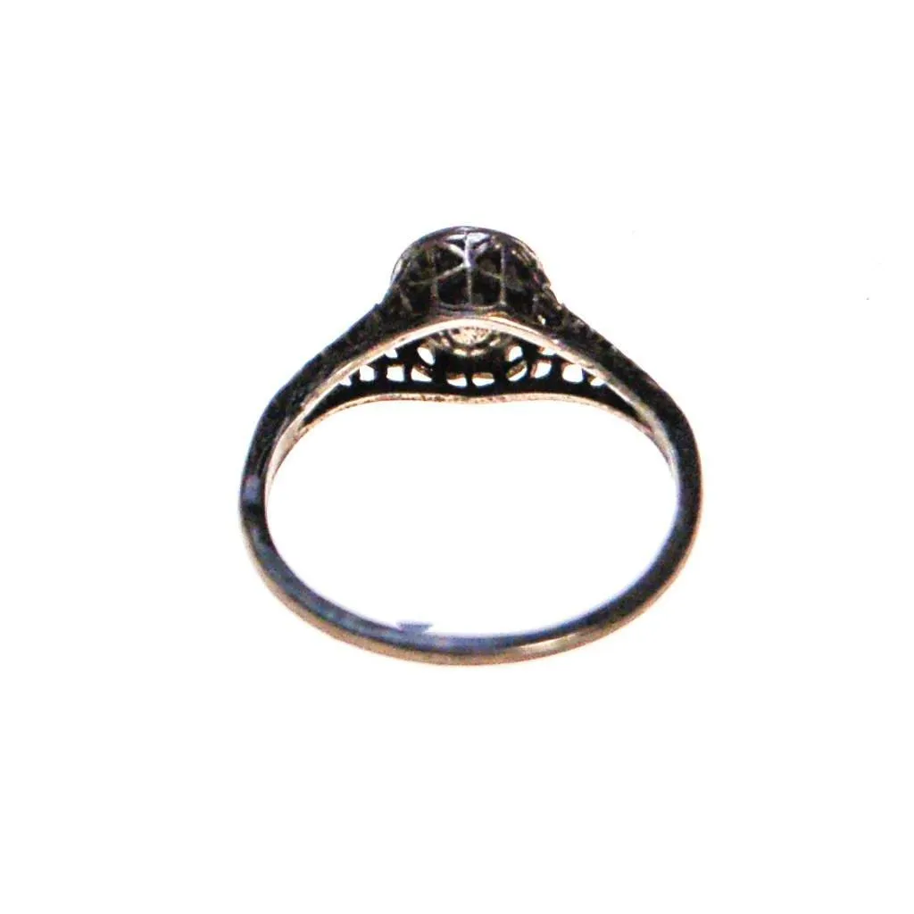Edwardian Filigree Rhinestone Solitaire Engagement Ring