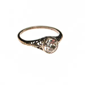 Edwardian Filigree Rhinestone Solitaire Engagement Ring