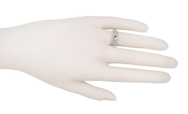 Edwardian Filigree Ruby Band in 14 Karat White Gold