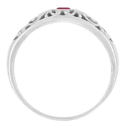 Edwardian Filigree Ruby Band in 14 Karat White Gold