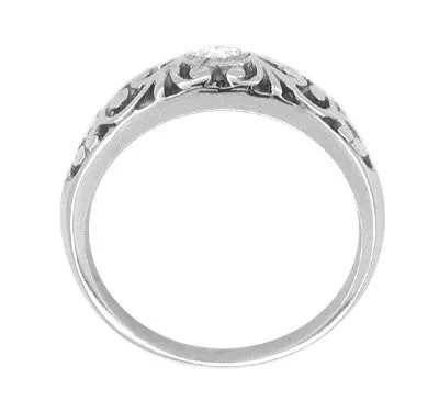 Edwardian Filigree White Sapphire Ring in 14 Karat White Gold