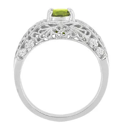 Edwardian Flowers Filigree Peridot Promise Ring in Sterling Silver