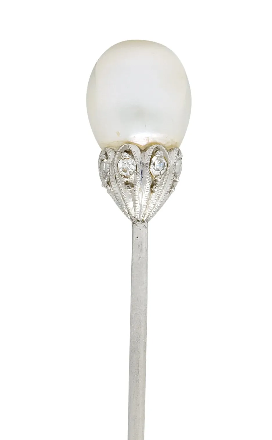 Edwardian Natural Freshwater Pearl Diamond Platinum Stickpin GIA