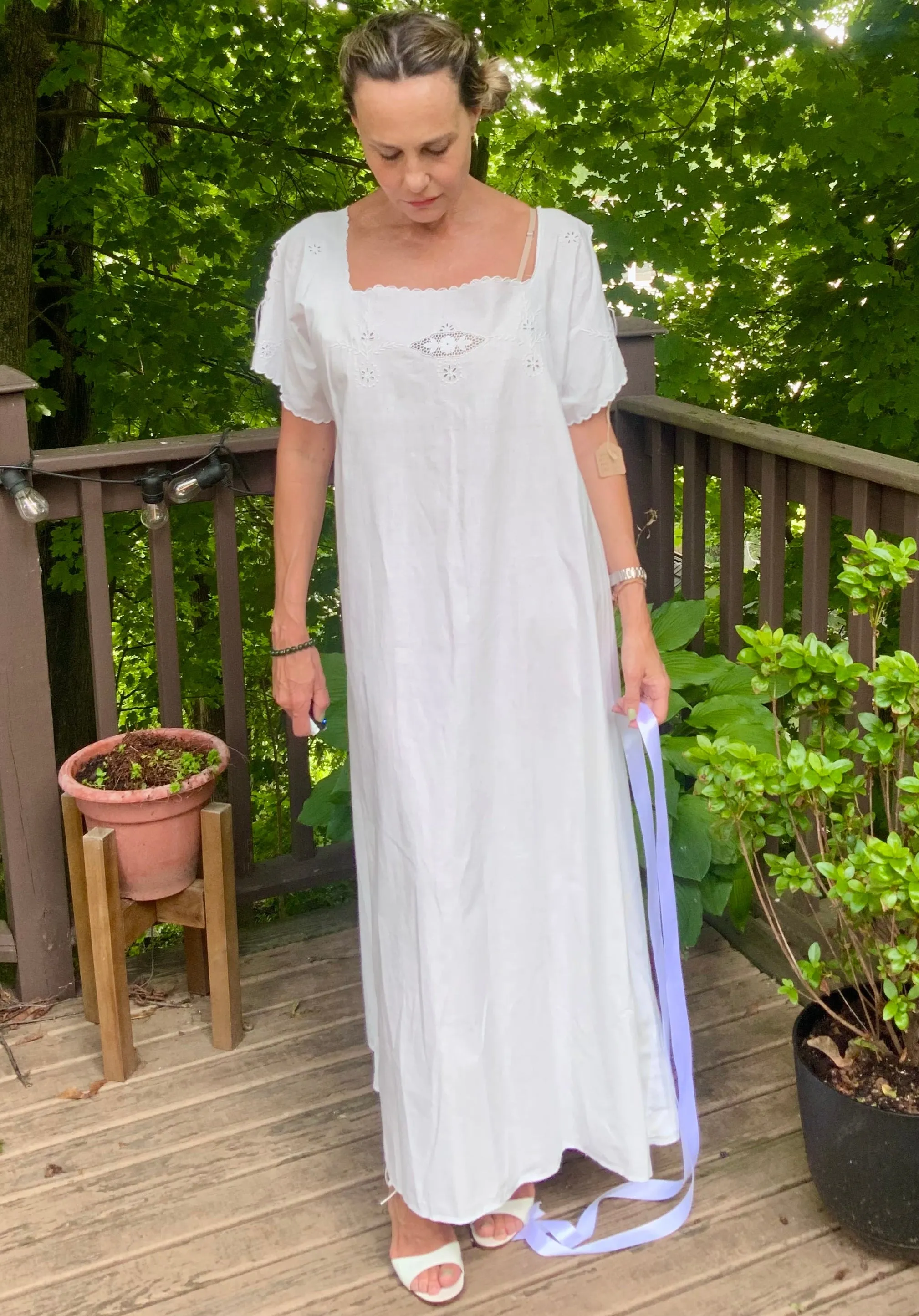 Edwardian Nightgown Cotton Cut Out Work and Embroidery - 1900