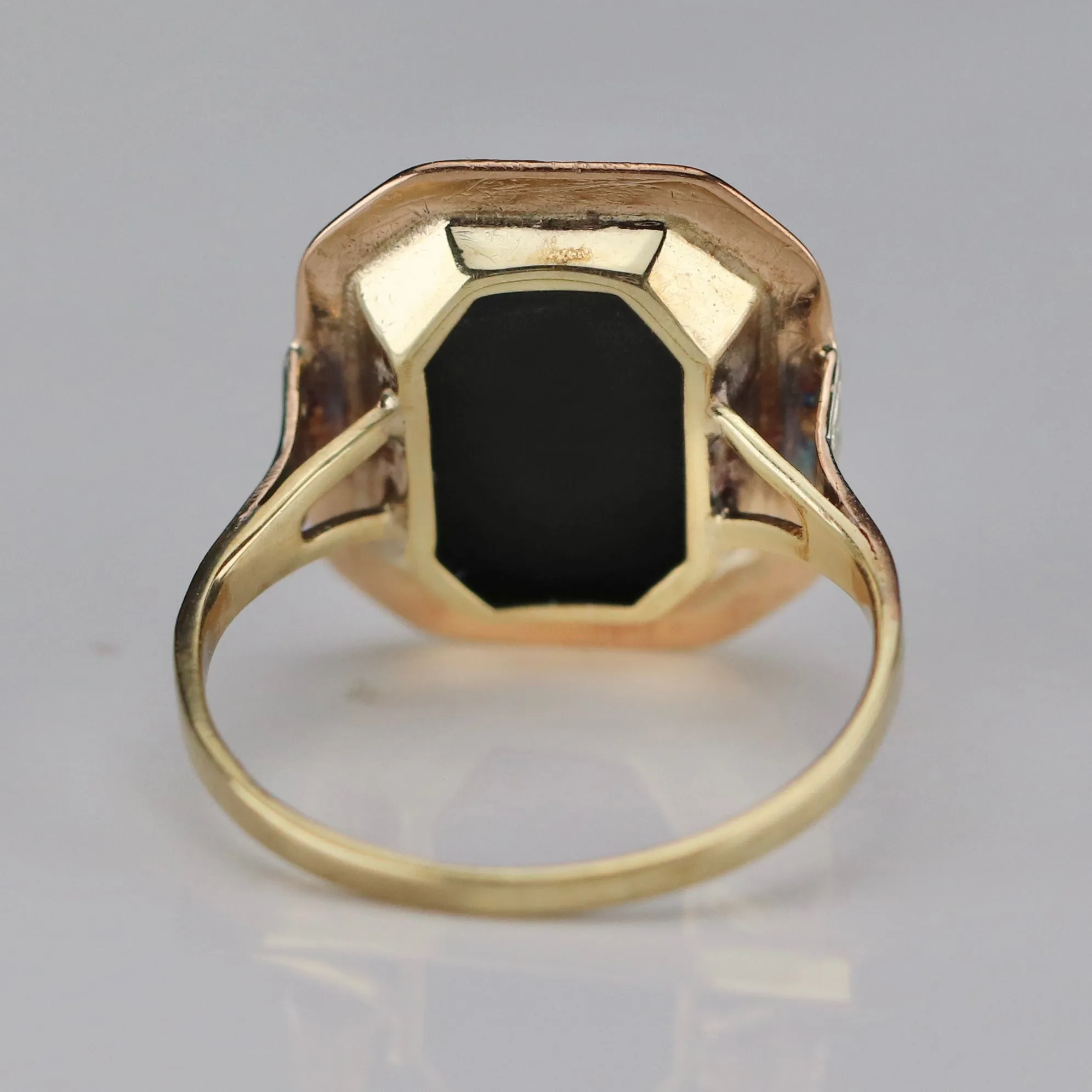 Edwardian onyx ring in yellow and white gold