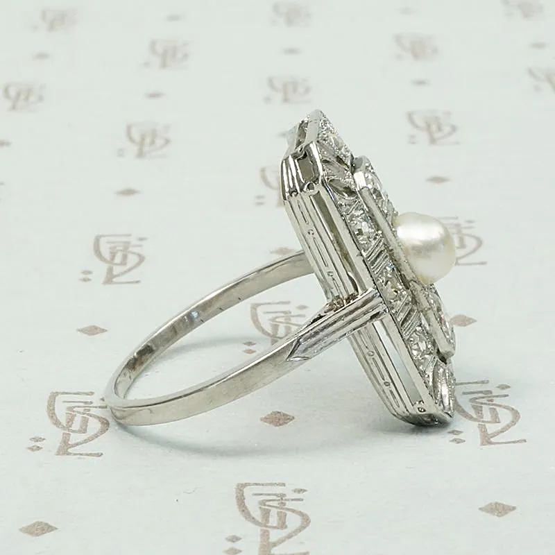 Edwardian Panel Diamond & Pearl Dream Ring