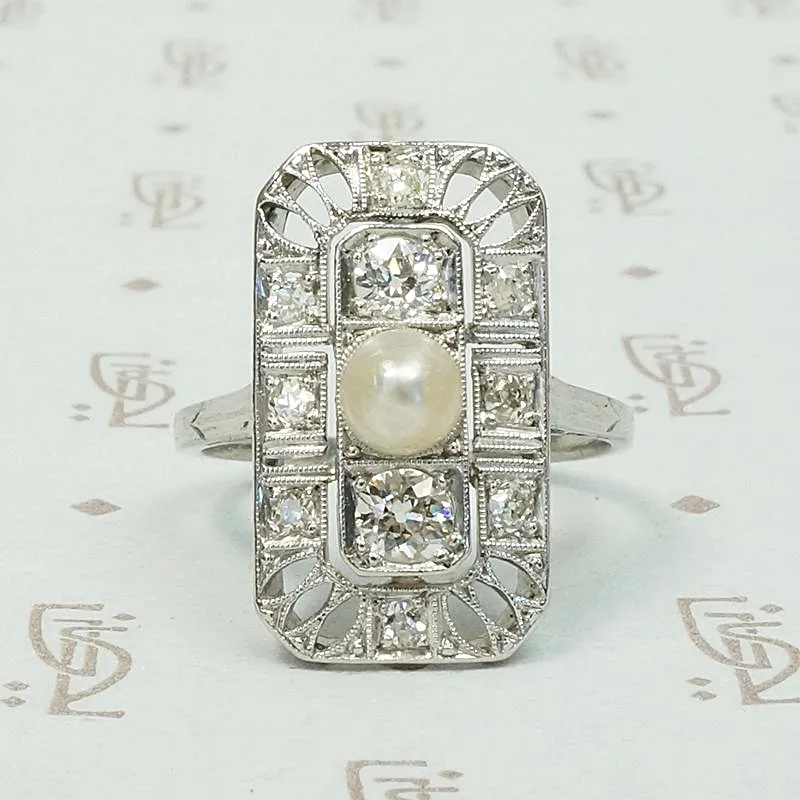 Edwardian Panel Diamond & Pearl Dream Ring