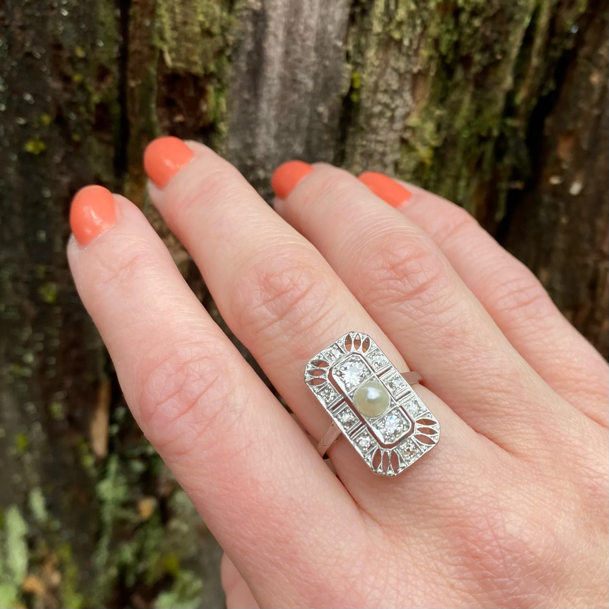 Edwardian Panel Diamond & Pearl Dream Ring
