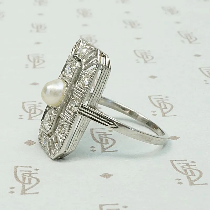 Edwardian Panel Diamond & Pearl Dream Ring