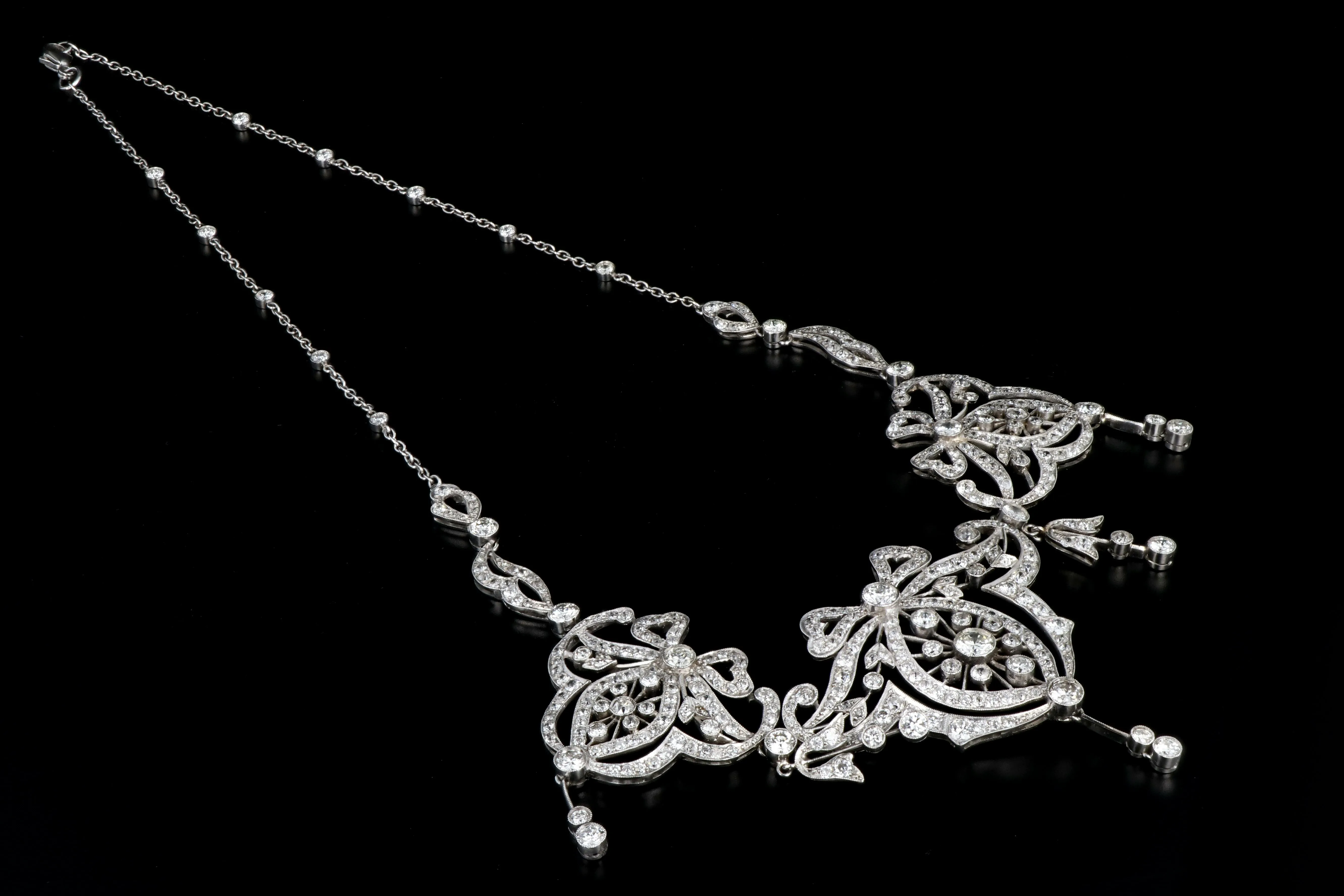 Edwardian Platinum 14.15 Carat Old Cut Diamond Necklace