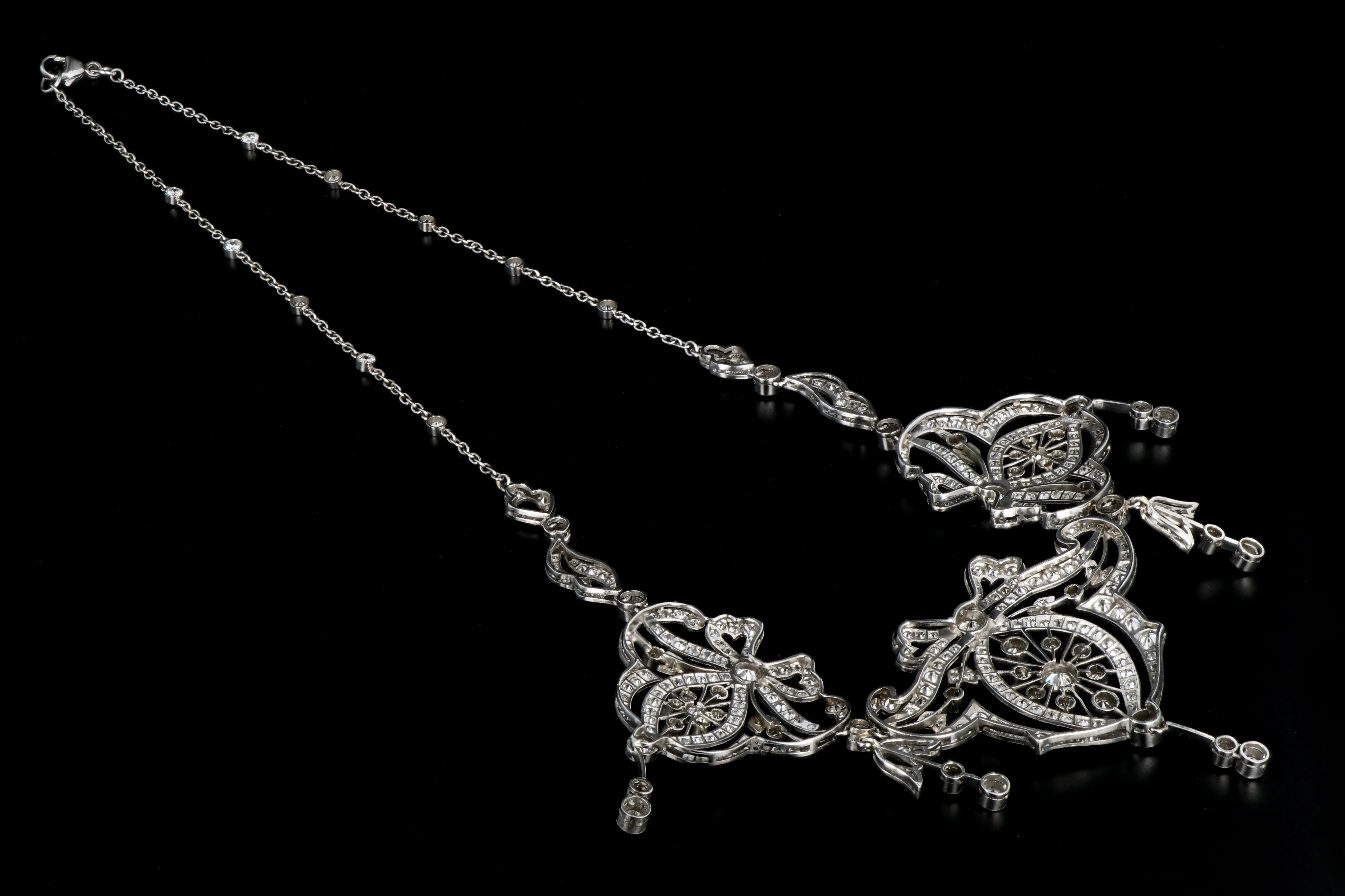 Edwardian Platinum 14.15 Carat Old Cut Diamond Necklace