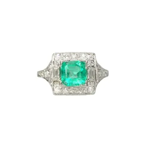 Edwardian Platinum Emerald and Diamond Ring