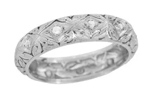 Edwardian Platinum Highwood Antique Filigree Diamond Wedding Band - Size 7.5