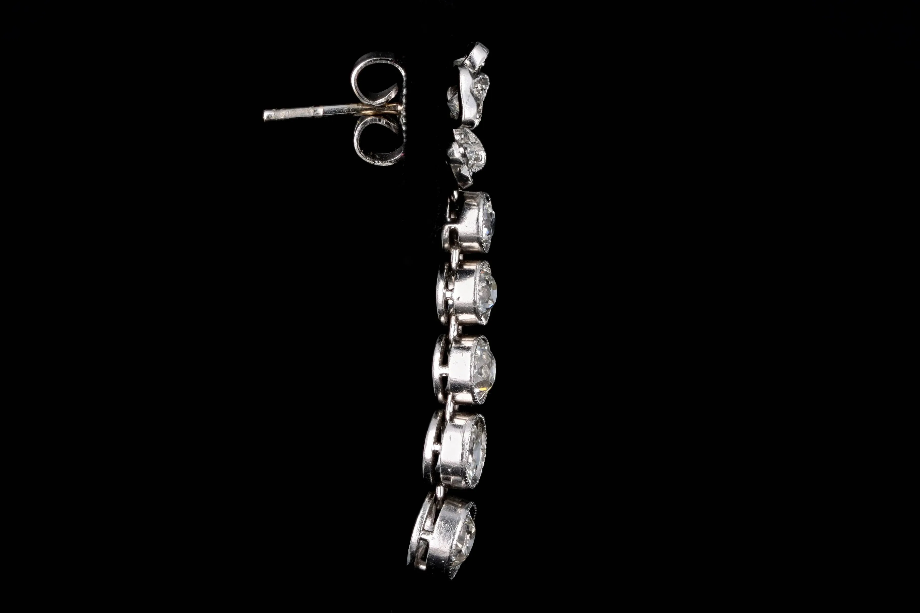 Edwardian Platinum Old European Cut Diamond Flower Drop Earrings