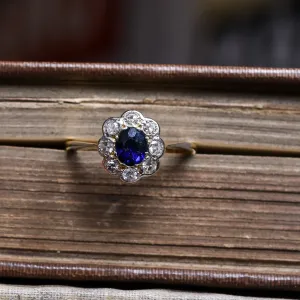 Edwardian Sapphire & Diamond Flower Cluster Ring