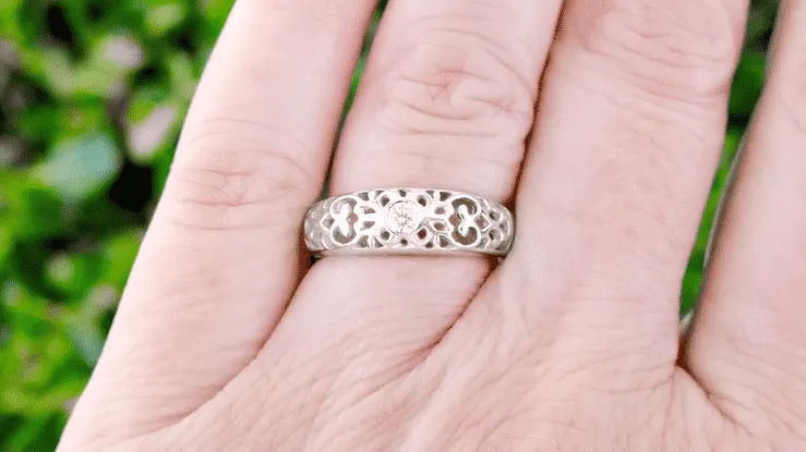 Edwardian Scrolled Filigree Diamond Ring in Platinum