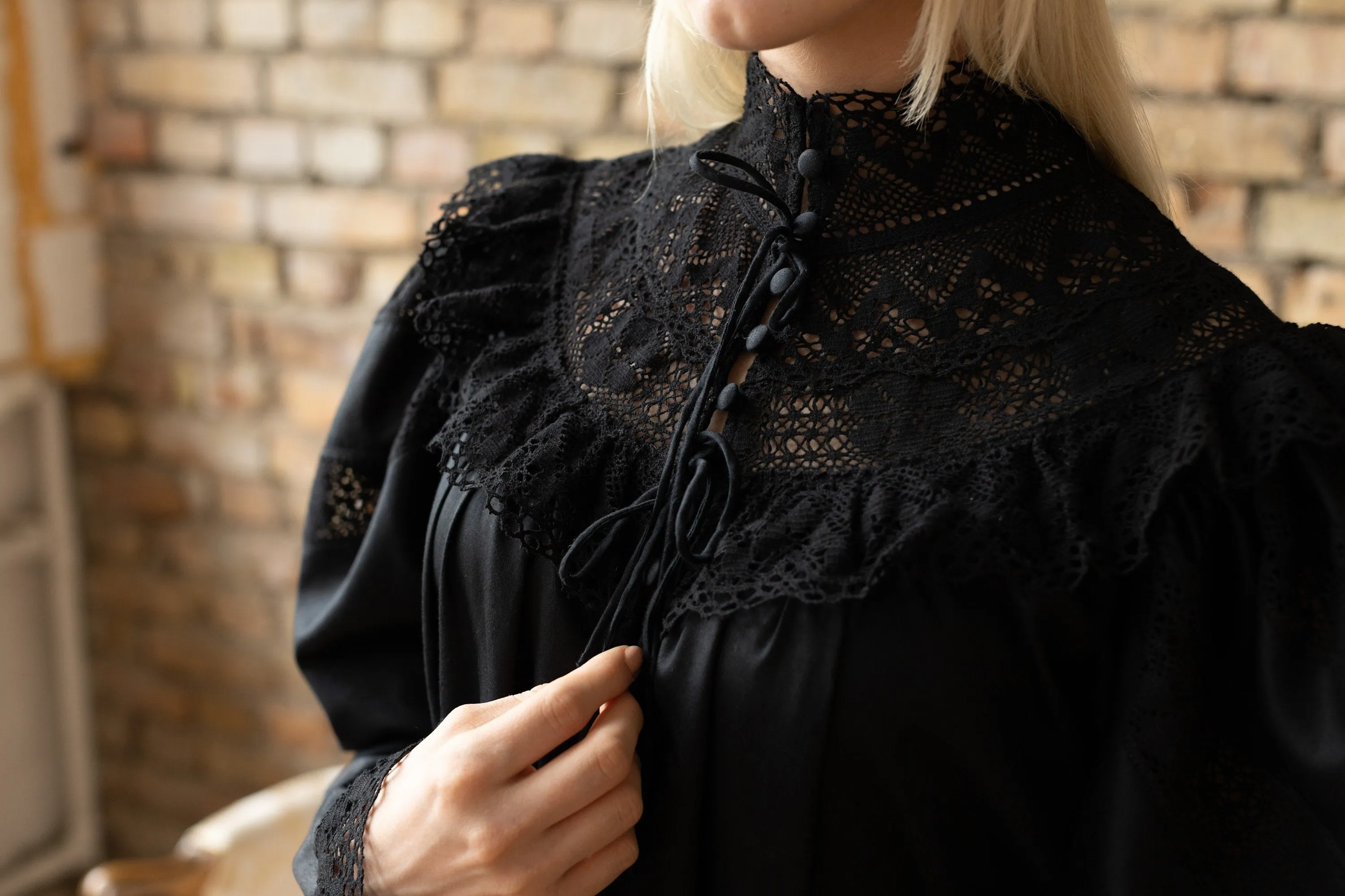 Edwardian Winter - Vintage Inspired Gown in Black Cotton