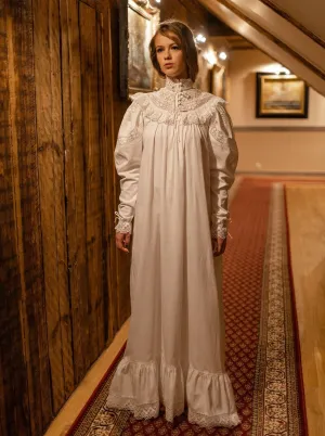 Edwardian Winter - Vintage Inspired Gown in White Cotton