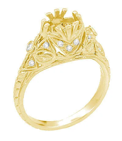 Edwardian Yellow Gold Antique Style 1.00 to 1.30 Carat Filigree Engagement Ring Mounting for a 6.3 - 7.3mm Round Stone
