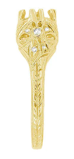 Edwardian Yellow Gold Antique Style 1.00 to 1.30 Carat Filigree Engagement Ring Mounting for a 6.3 - 7.3mm Round Stone