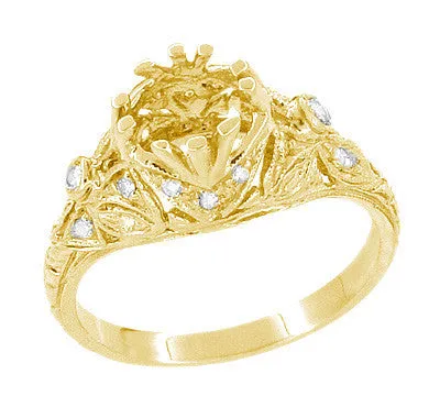 Edwardian Yellow Gold Antique Style 1.00 to 1.30 Carat Filigree Engagement Ring Mounting for a 6.3 - 7.3mm Round Stone