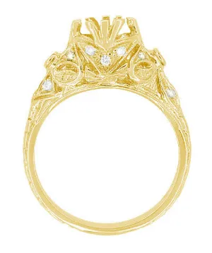 Edwardian Yellow Gold Antique Style 1.00 to 1.30 Carat Filigree Engagement Ring Mounting for a 6.3 - 7.3mm Round Stone