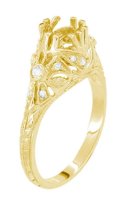 Edwardian Yellow Gold Antique Style 1.00 to 1.30 Carat Filigree Engagement Ring Mounting for a 6.3 - 7.3mm Round Stone