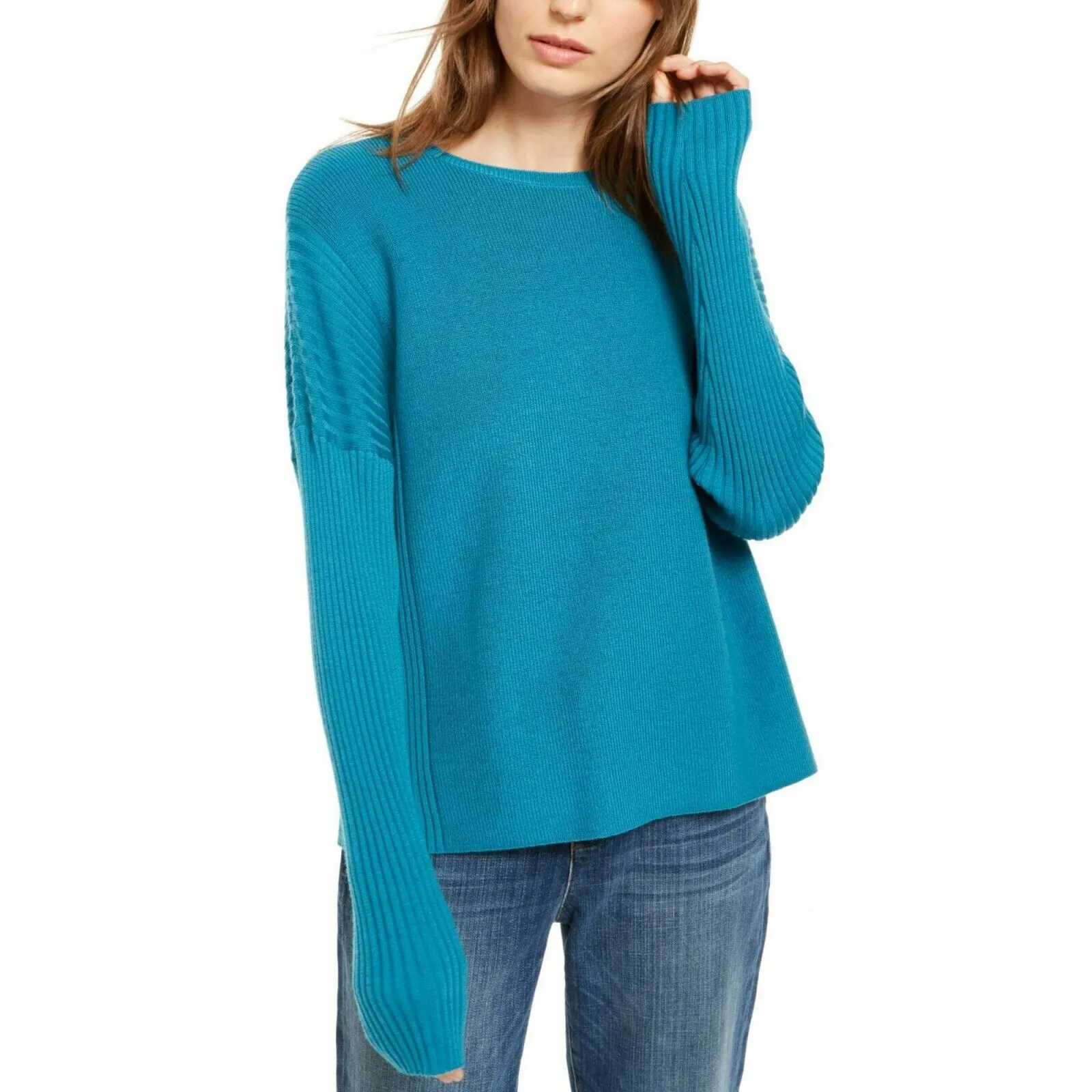 Eileen Fisher Womens Wool Sweater Jasper Blue Petite Medium