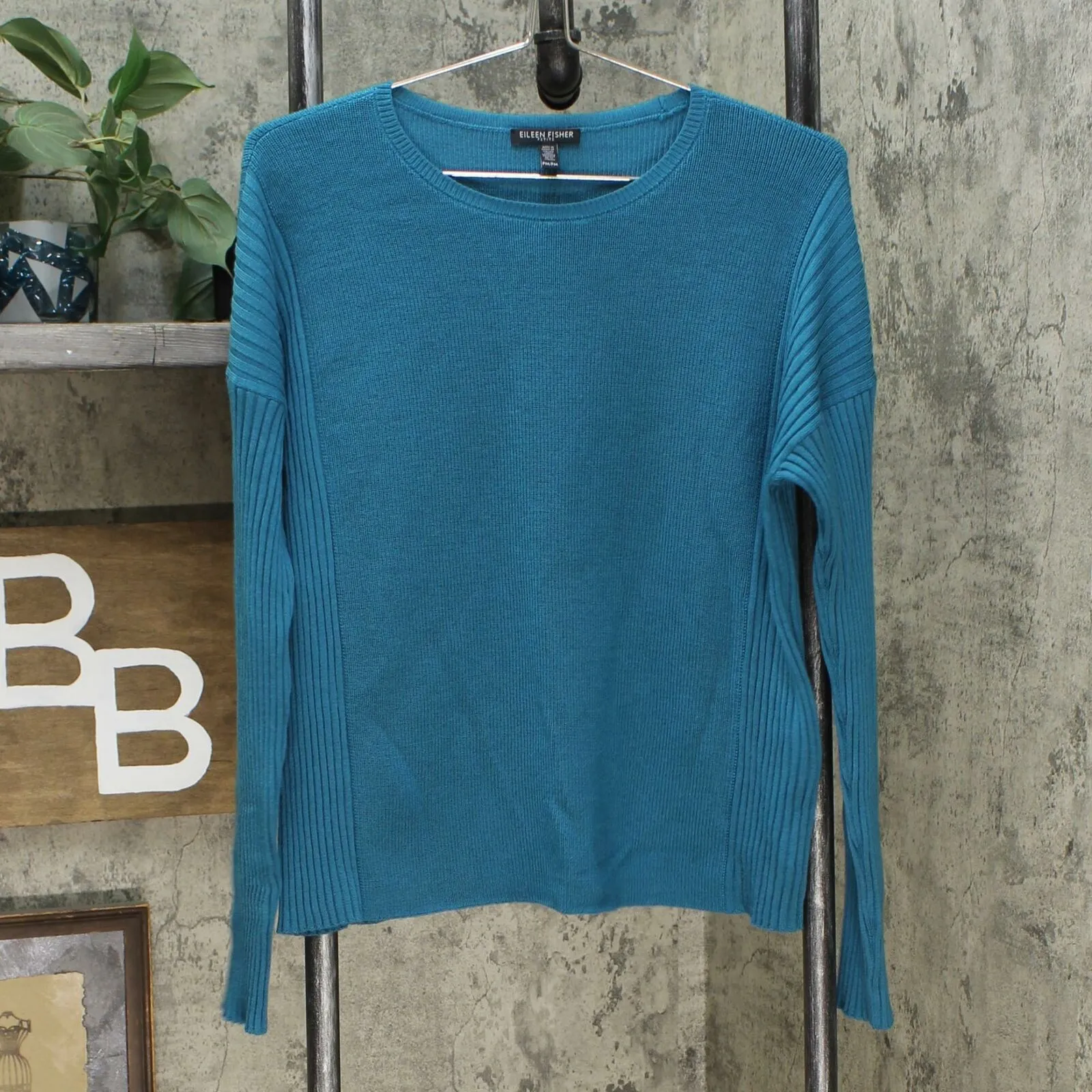 Eileen Fisher Womens Wool Sweater Jasper Blue Petite Medium