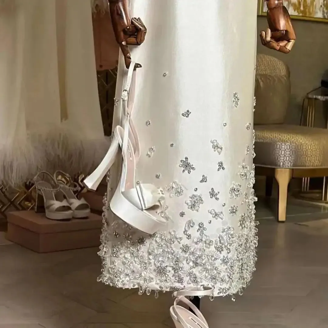 Elegant A Line Evening Dress Floor Length Diamond Wedding Party Dress Beadings Saudi Arabia Women's Formal New