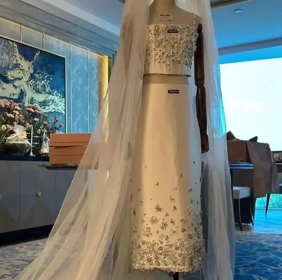 Elegant A Line Evening Dress Floor Length Diamond Wedding Party Dress Beadings Saudi Arabia Women's Formal New