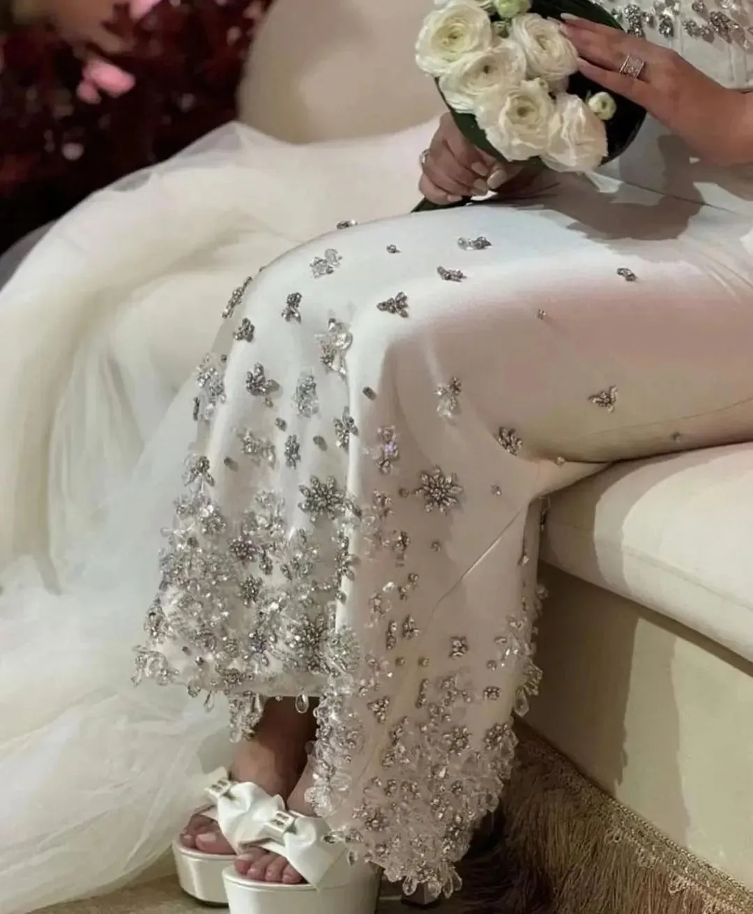 Elegant A Line Evening Dress Floor Length Diamond Wedding Party Dress Beadings Saudi Arabia Women's Formal New
