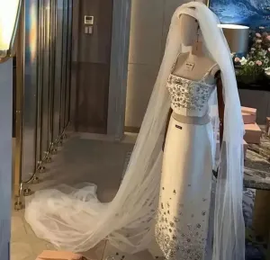 Elegant A Line Evening Dress Floor Length Diamond Wedding Party Dress Beadings Saudi Arabia Women's Formal New