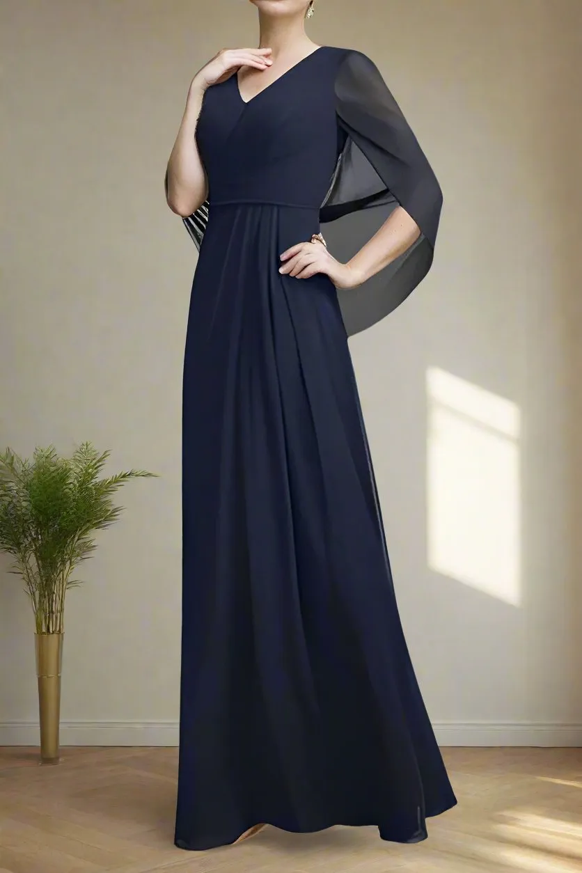 Elegant Dark Navy A-Line Half Sleeves V Neck Mother of The Bride Dresses